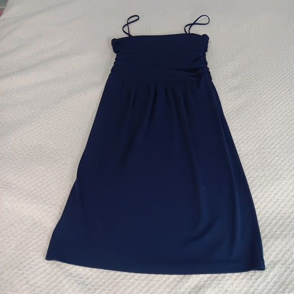 Susana Monico  Ruched  Thin Spaghetti Strap Mini Dress Navy Size‎ Medium - Picture 1 of 9